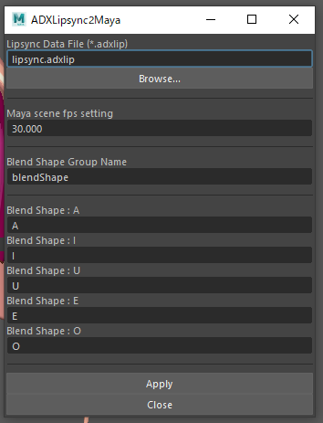 ADXLipSync2Mayaダイアログ